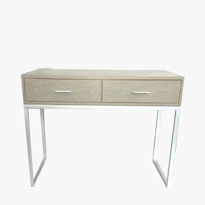 Ambroso Grey Wash Mango Wood and Silver Metal 2 Drawer Dressing Table
