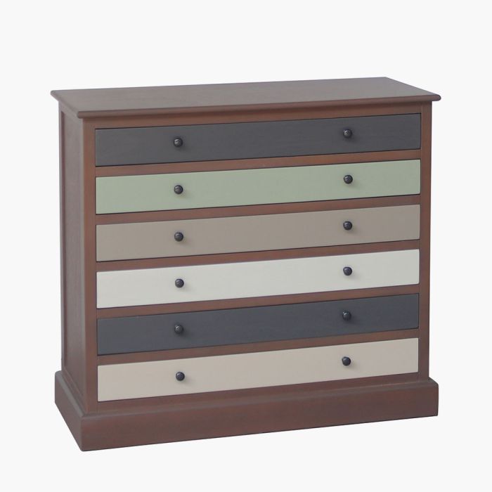 Loft Pine Wood Sage Multicoloured 6 Drawer Unit