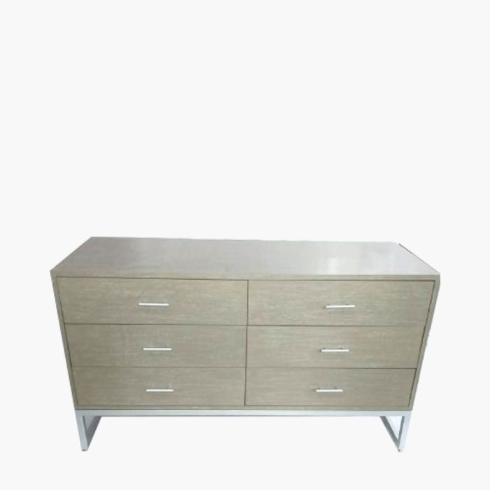 Ambroso Grey Wash Mango Wood and Silver Metal 6 Drawer Unit