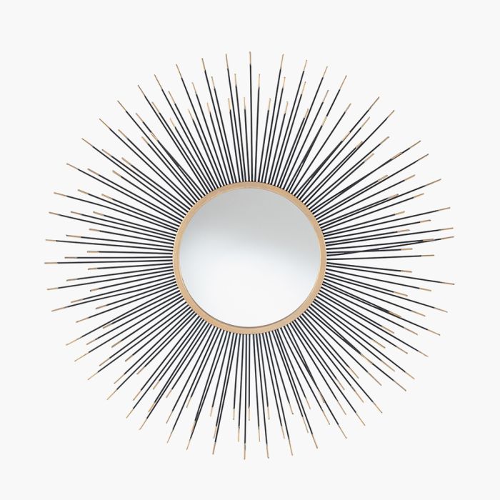 Black and Gold Metal Starburst Round Wall Mirror