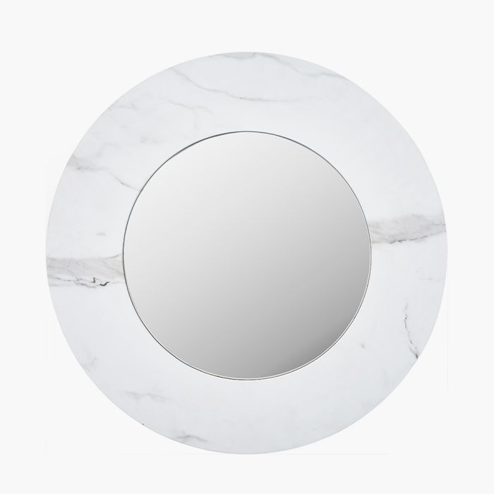 White Marble Veneer Round Wall Mirror