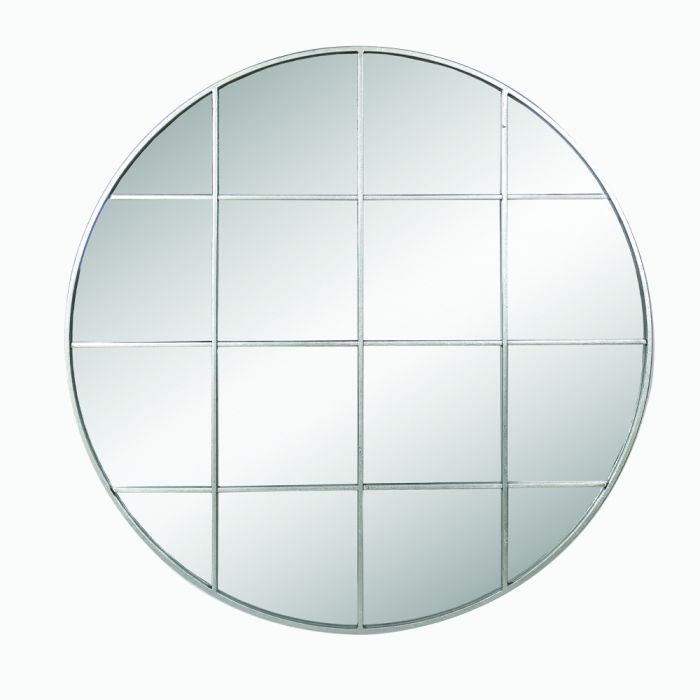 Silver Metal 16 Pane Round Wall Mirror