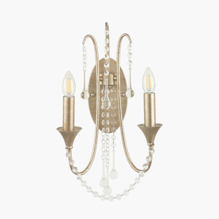 Belle Antique Silver Leaf Metal & Beaded 2 Light Wall Light