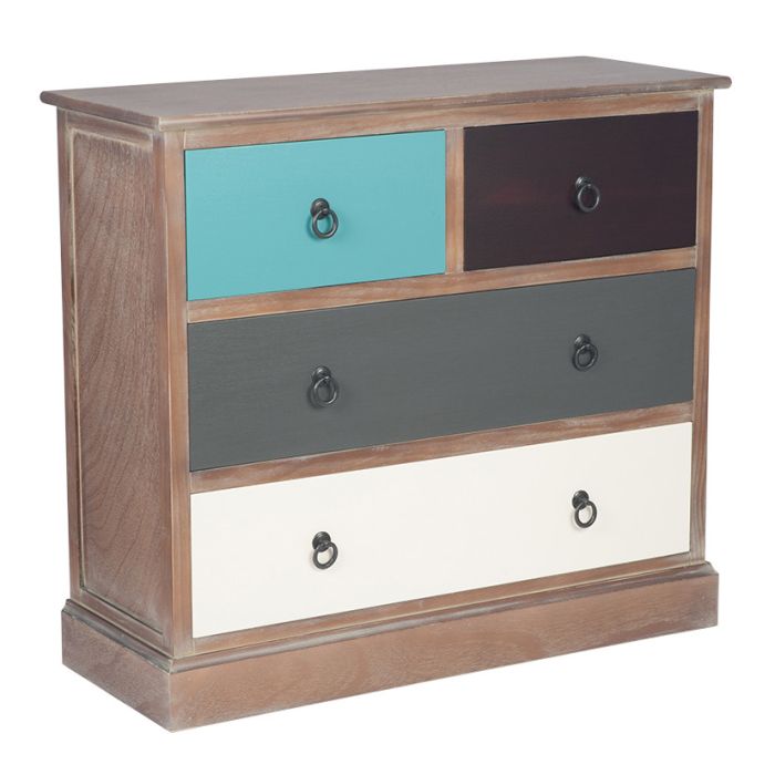 Loft Pine Wood Multicoloured 4 Drawer Unit