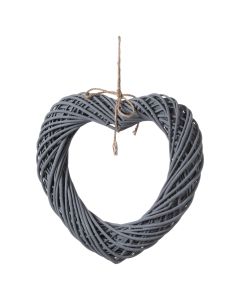 Grey Large Wicker Hanging Heart With Rope Detail