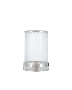 Silver Metal and Clear Textured Glass Tall Hurricane