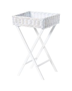 Large White Wash Wicker Basket Butler Tray