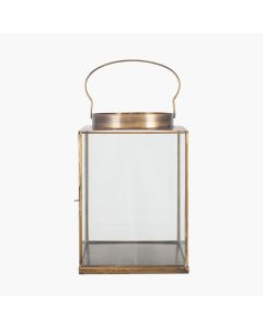 Antique Brass Metal and Glass Small Square Lantern