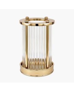 Gold Metal and Clear Textured Glass Small Hurricane
