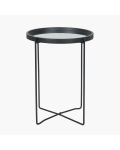 Voss Mirrored Glass and Black Wood Veneer Side Table