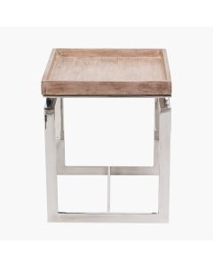 Evelyn Natural Antique Finish Mango Wood and Silver Metal Side Table
