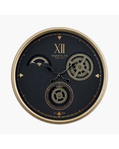 Black and Champagne Metal Cogs Wall Clock