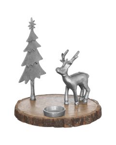 Stag And Tree Log Slice Candle Holder