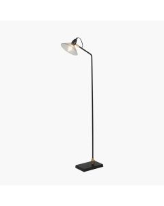 Canton Glass, Black Metal & Brass Task Floor Lamp
