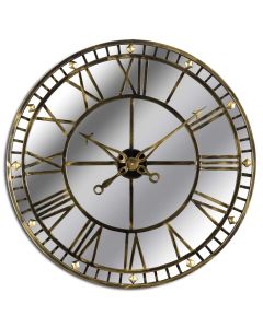 Large Antique Brass Mirrored Skeleton Clock