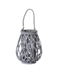 Small Grey Wicker Bulbous Lantern