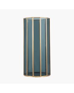 Smoked Glass and Brass Metal Medium Round Hurricane